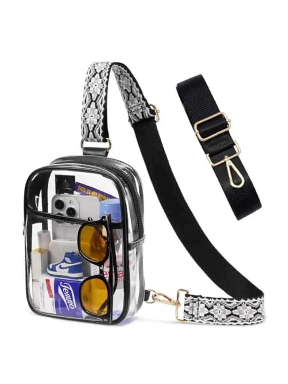Clear Crossbody Sling Purse for Stadium Events with 2 Straps